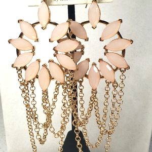 Mia Collection Earrings Peach/Pink Crystal Gold Tone Dangle New On Card